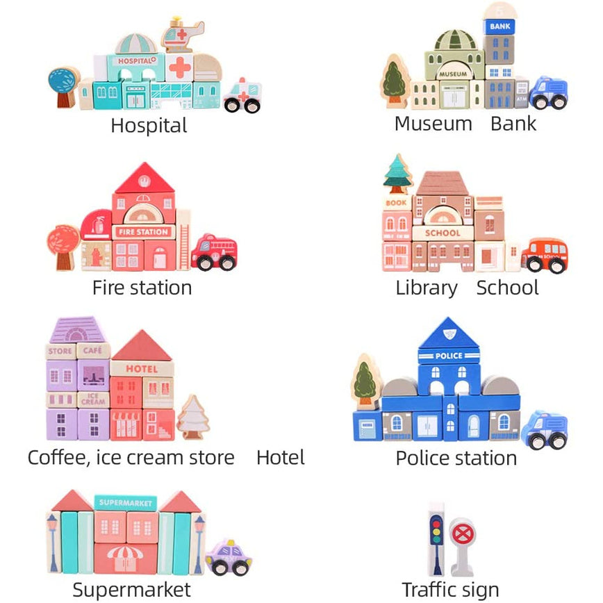 Wooden City Building Blocks Set - 115 Pieces
