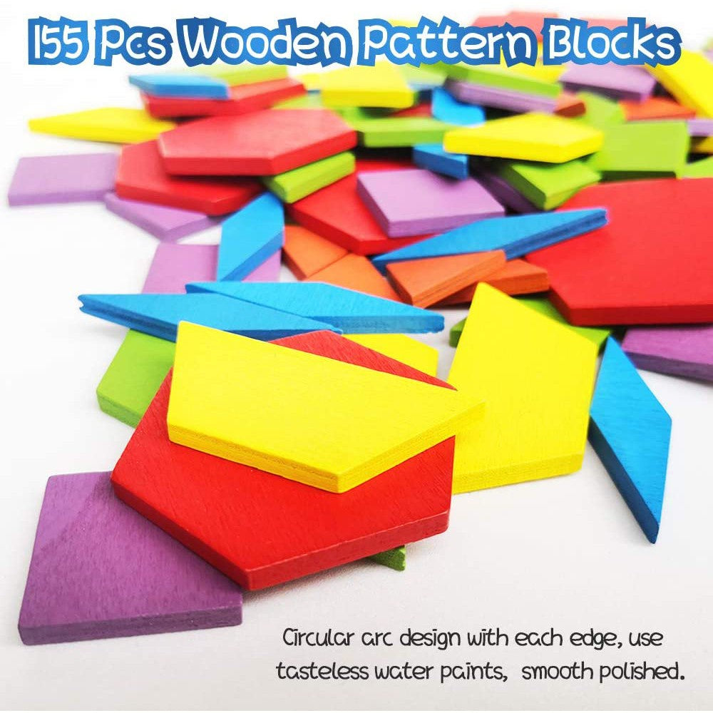 Wooden Pattern Blocks Set - 155 Pieces