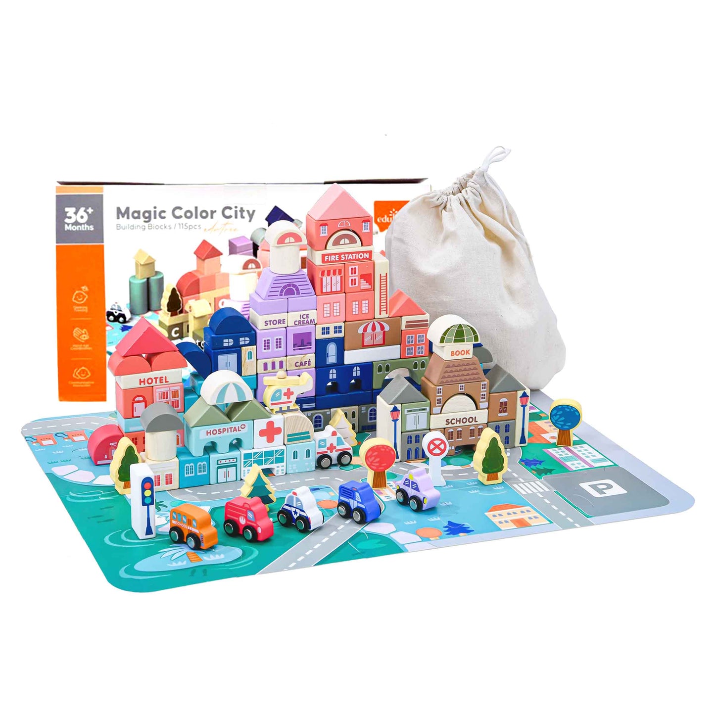 Wooden City Building Blocks Set - 115 Pieces