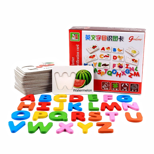 Wooden Alphabet Letter Matching With Flash Cards