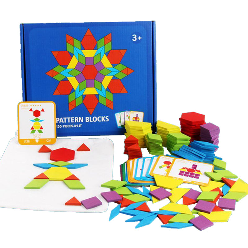 Wooden Pattern Blocks Set - 155 Pieces