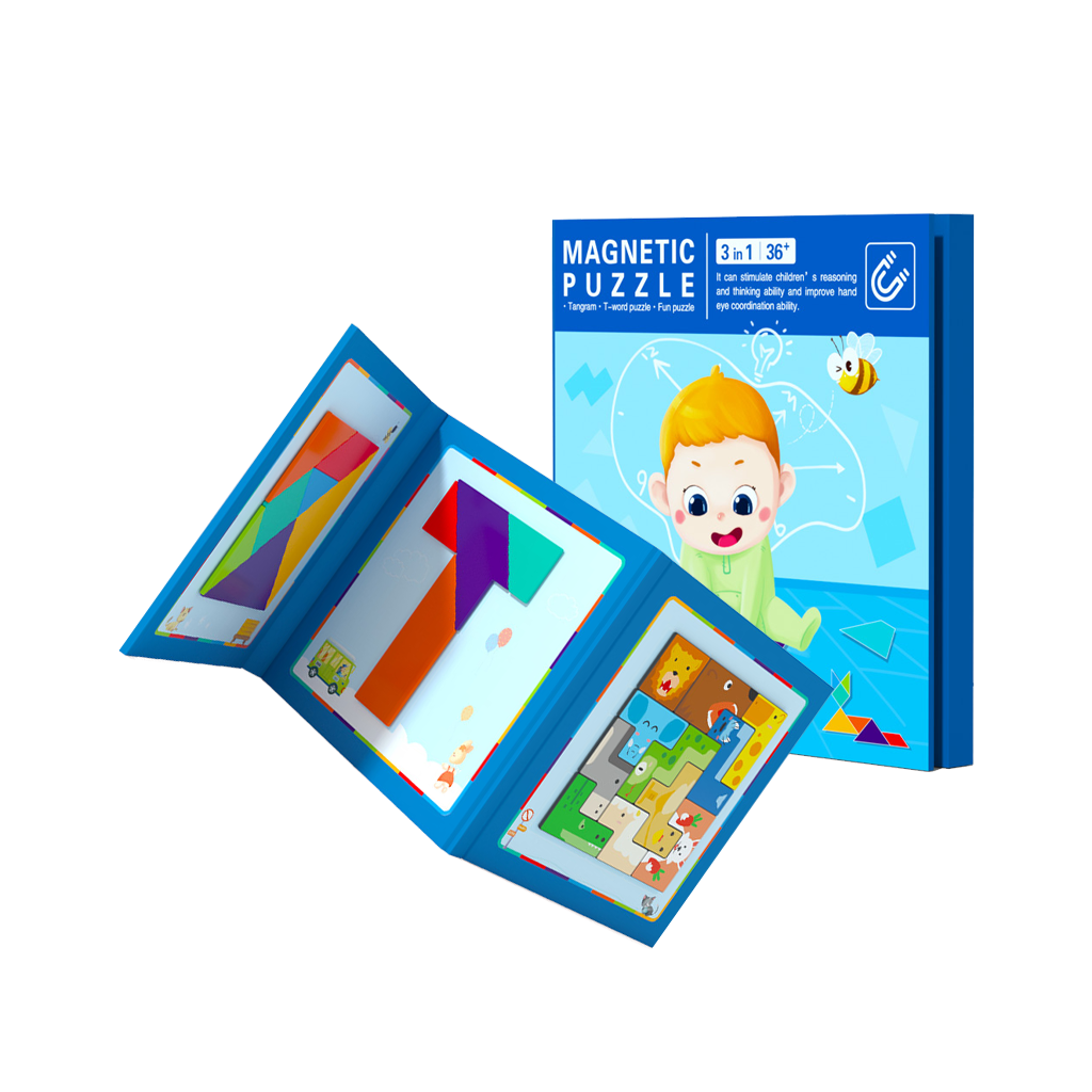 Magnetic 3 IN 1 Puzzles Book - Tangram, T-Shape and Tetris