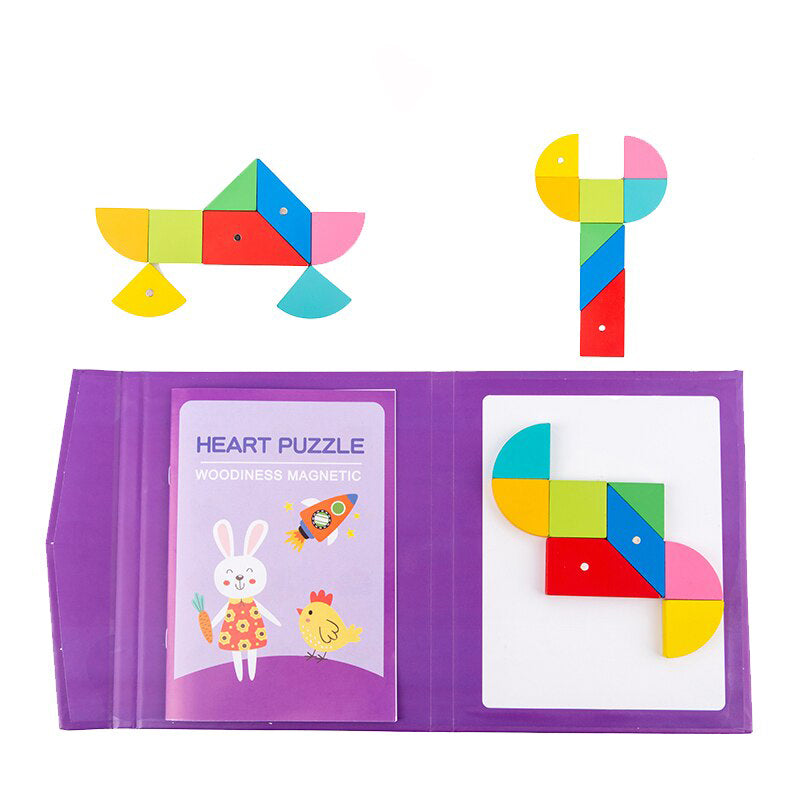 Magnetic Wooden Tangram Puzzle Book - Heart
