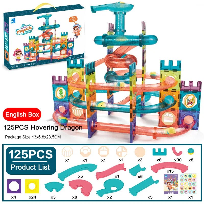 Magnetic Tiles Ball Run Set - Non LED - 125 Pieces