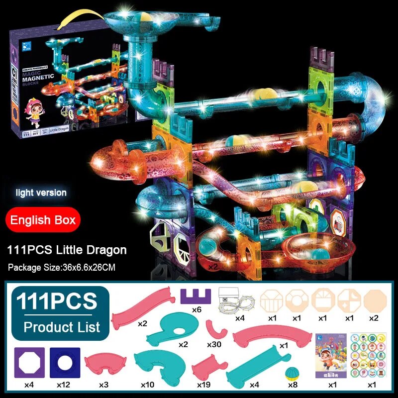 Magnetic Tiles Ball Run Set - LED - 111 Pieces