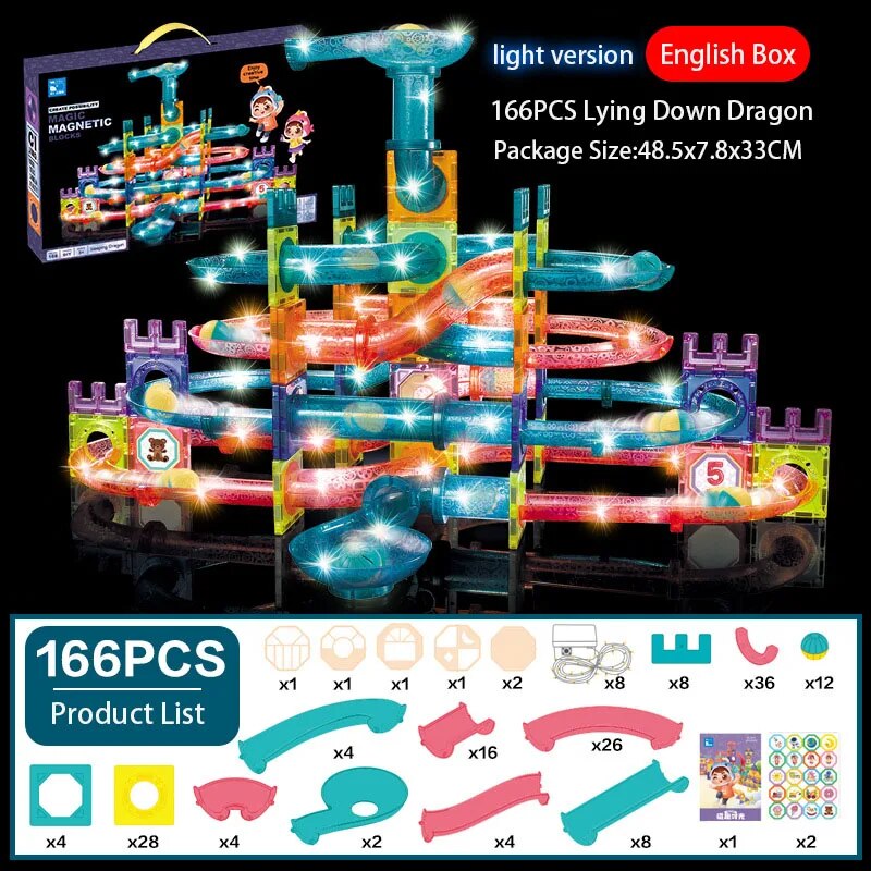 Magnetic Tiles Ball Run Set - LED - 166 Pieces