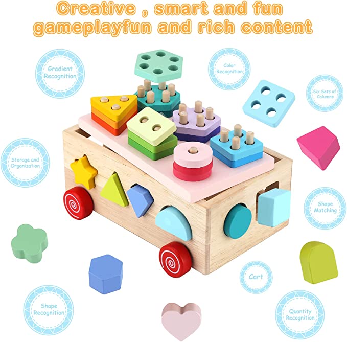 Wooden Shape Sorter Toys Geometric Blocks