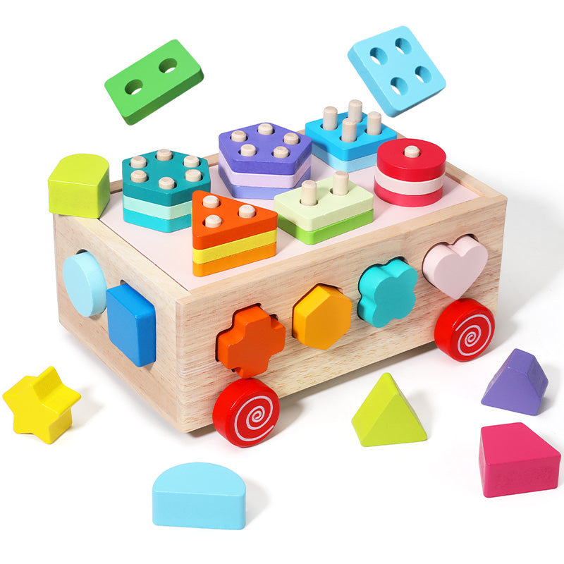 Wooden Toys, Geometric Blocks, Shape Sorter, Montessori Learning