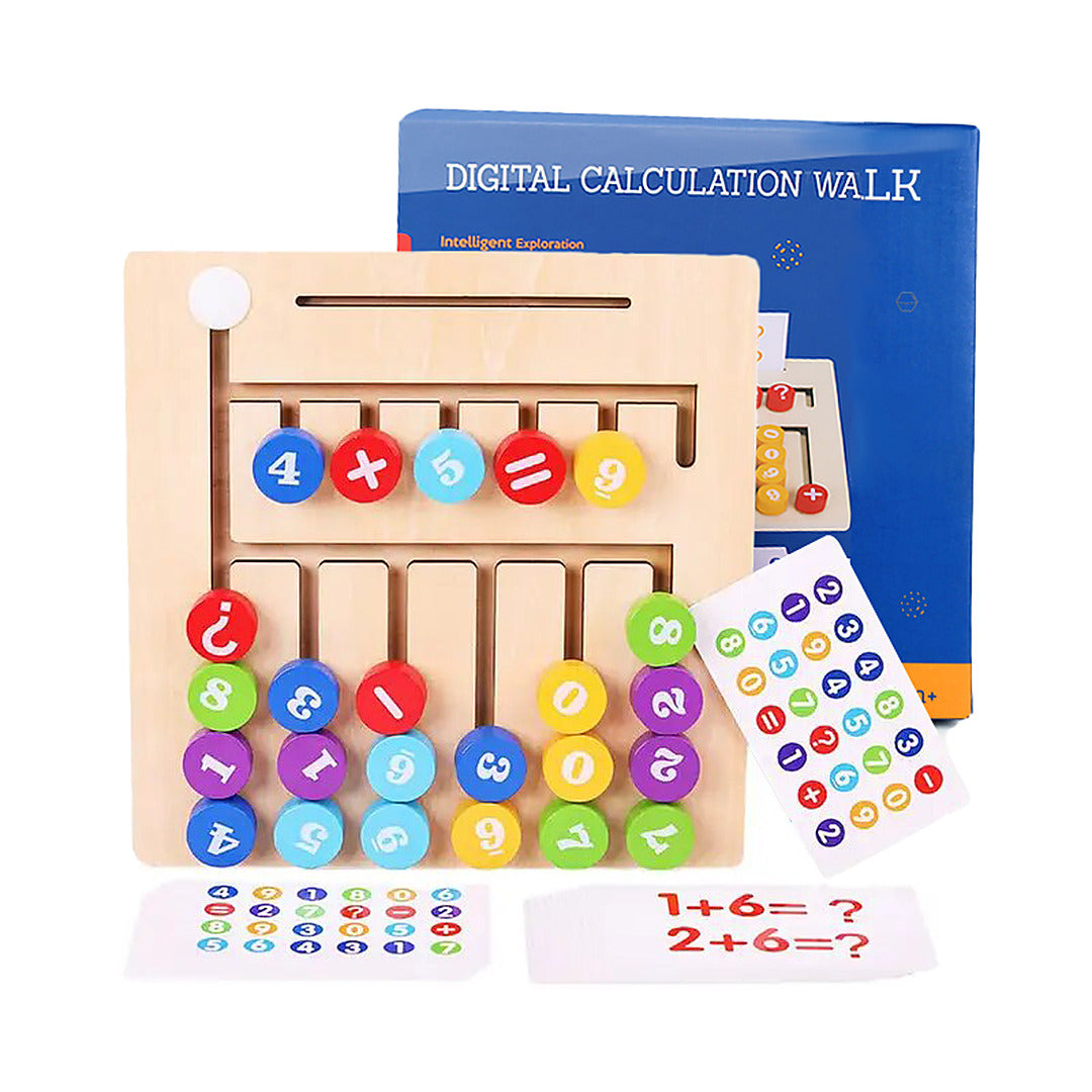 Digital Calculation Walk: Wooden Maths Maze Board with 25 Double-Sided Cards, Ages 3+