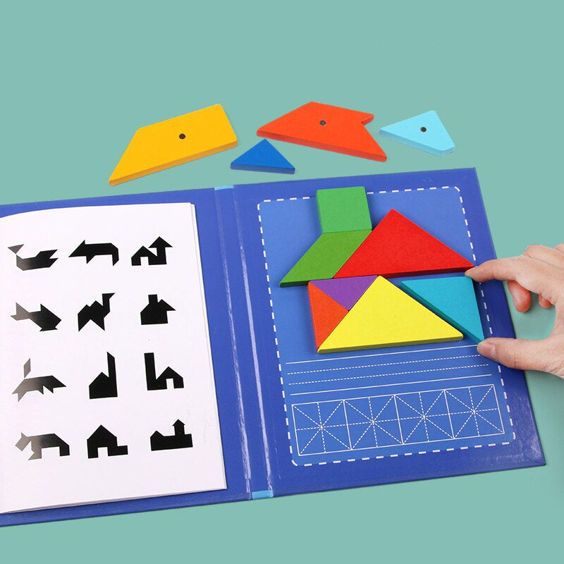 Magnetic Wooden Tangram Puzzle Book - Basic + T-Shape