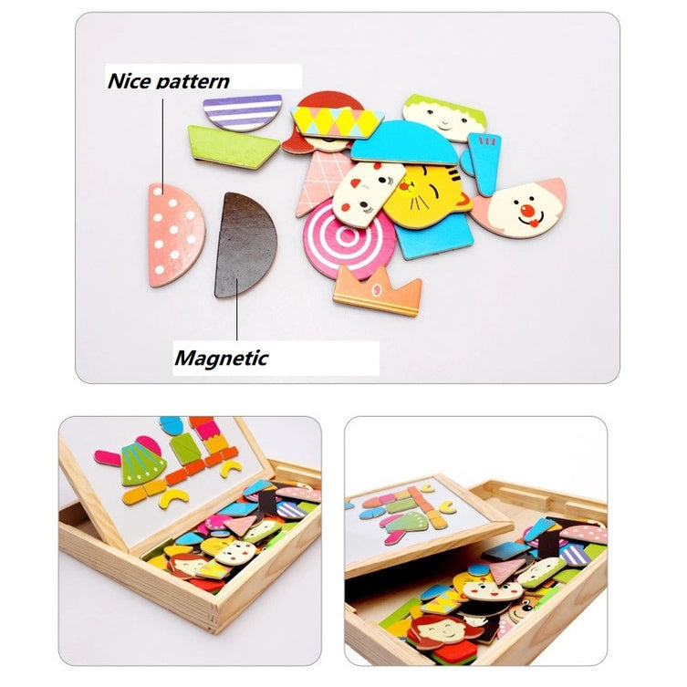 Magnetic Wooden Double-Sided Art Easel Black Board Puzzle with Storage Box