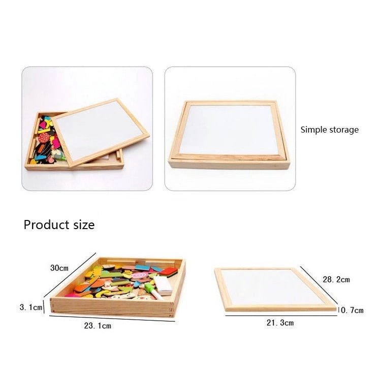 Magnetic Wooden Double-Sided Art Easel Black Board Puzzle with Storage Box