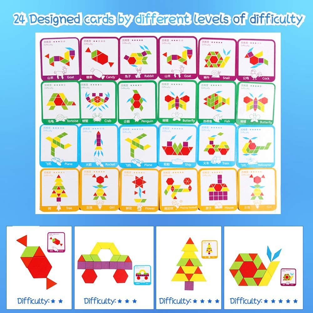 Wooden Pattern Blocks Set - 155 Pieces