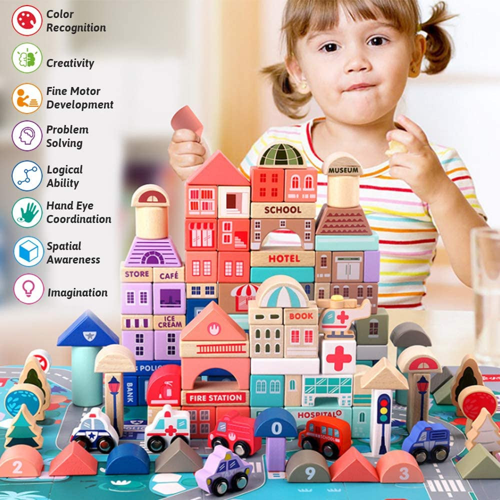 Wooden City Building Blocks Set - 115 Pieces