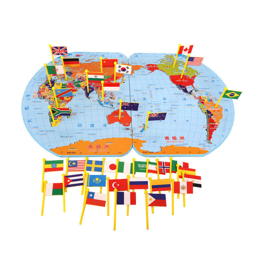 Wooden World Map Board With Country Flags Puzzle - XL