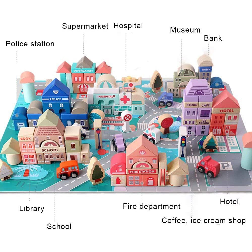 Wooden City Building Blocks Set - 115 Pieces