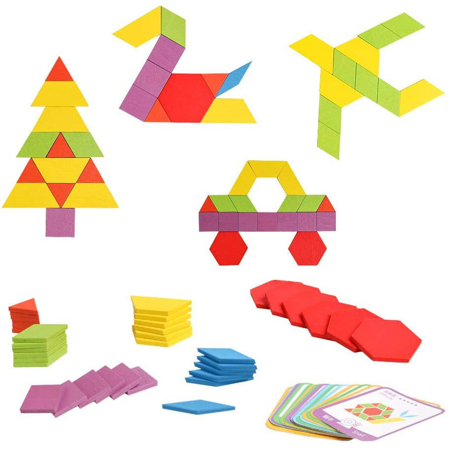 Wooden Pattern Blocks Set - 155 Pieces