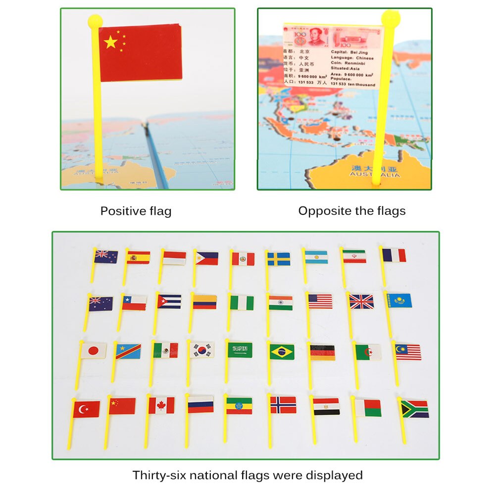 Wooden World Map Board With Country Flags Puzzle - XL