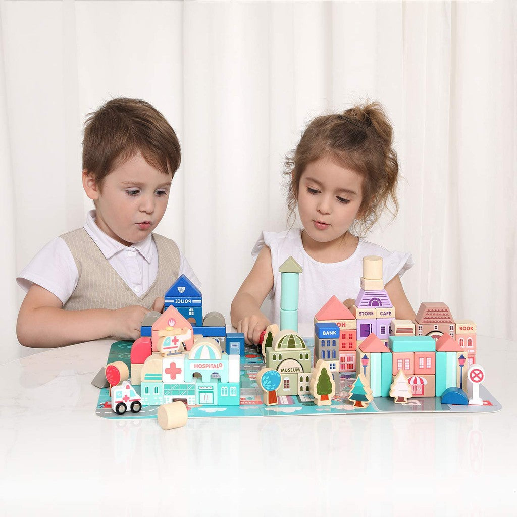 Wooden City Building Blocks Set - 115 Pieces