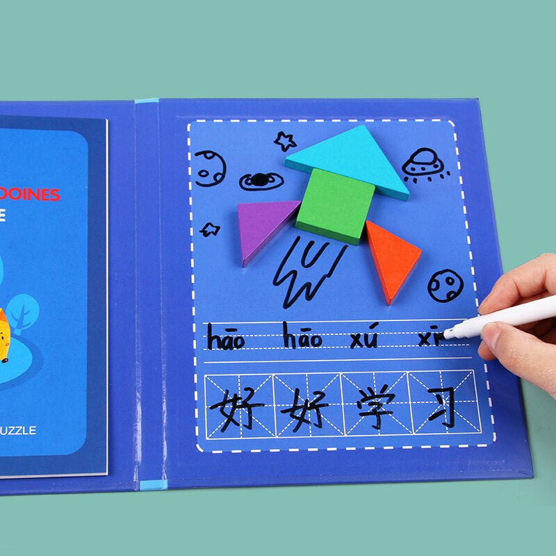 Magnetic Wooden Tangram Puzzle Book - Basic + T-Shape