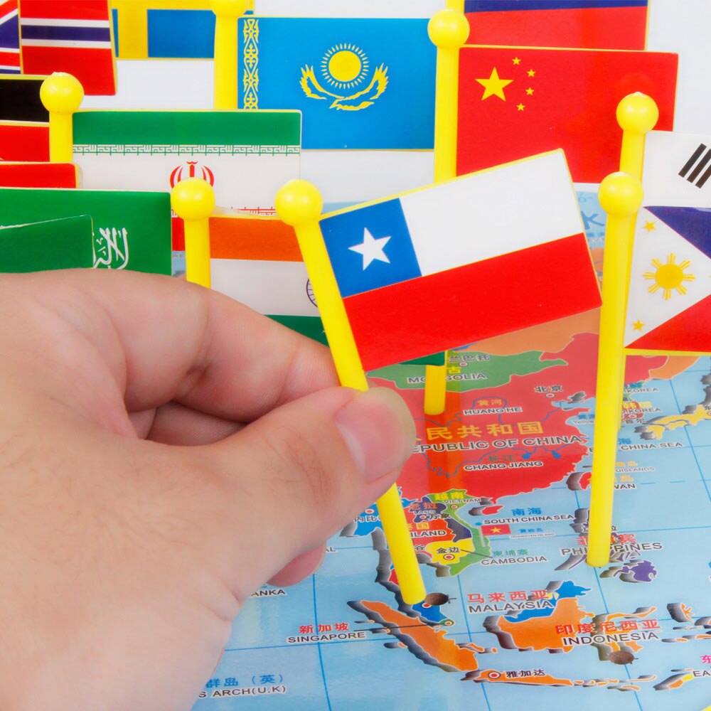 Wooden World Map Board With Country Flags Puzzle - XL