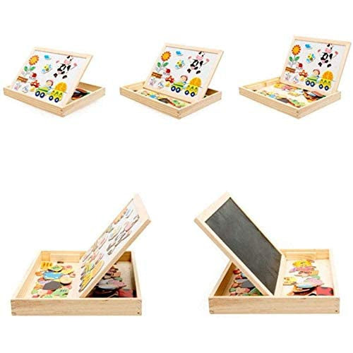 Magnetic Wooden Double-Sided Art Easel Black Board Puzzle with Storage Box