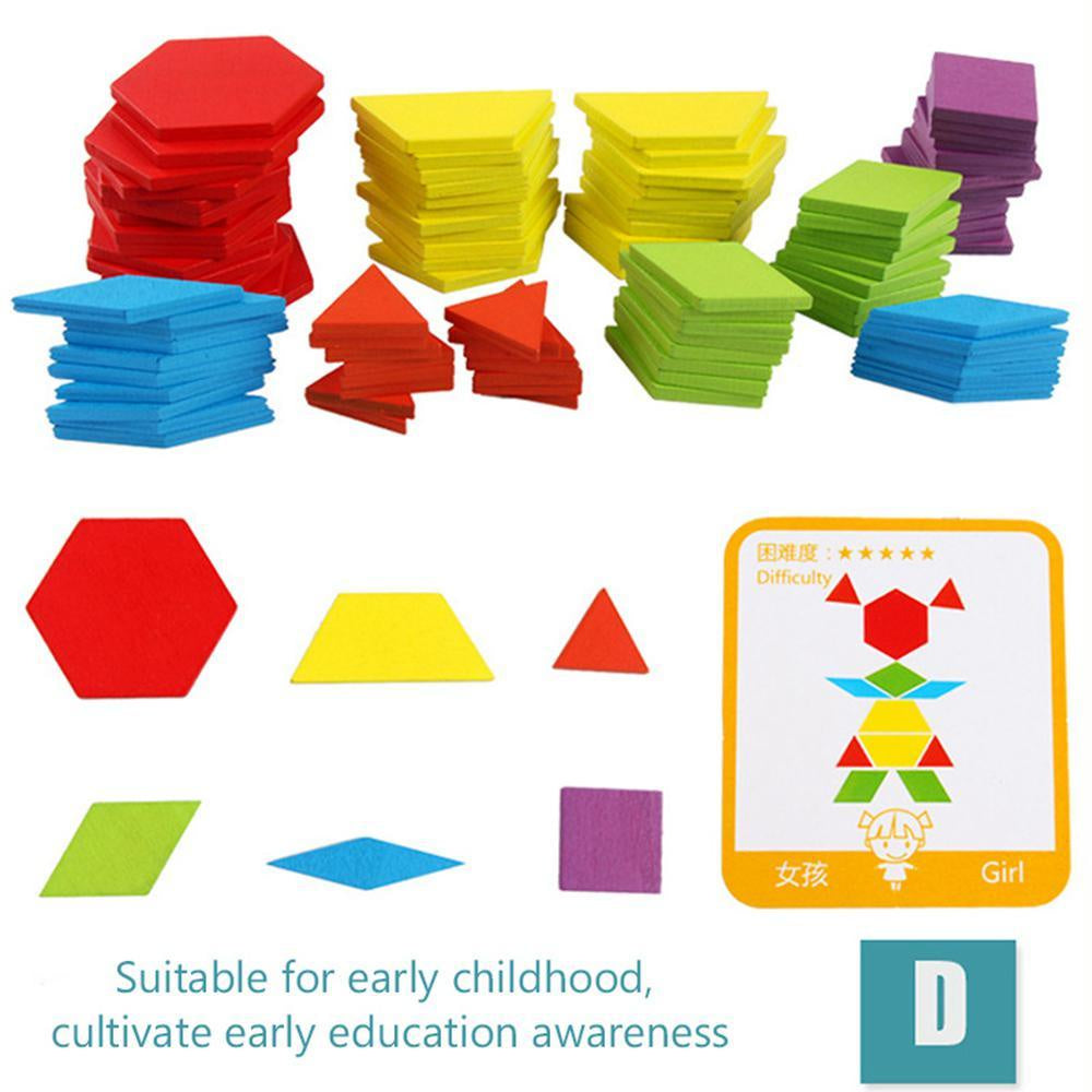 Wooden Pattern Blocks Set - 155 Pieces