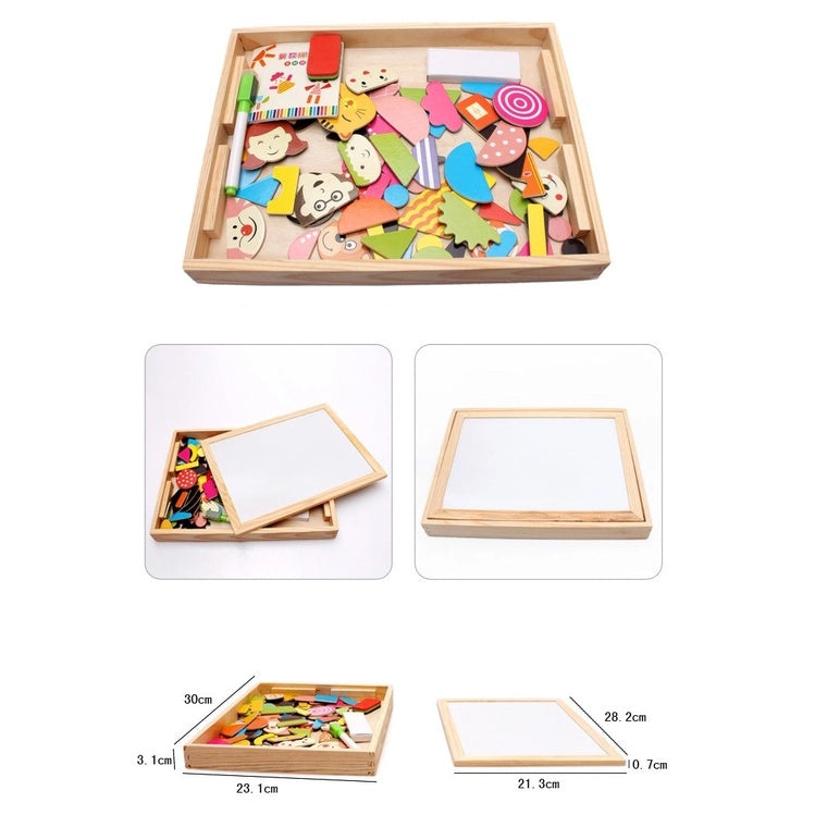 Magnetic Wooden Double-Sided Art Easel Black Board Puzzle with Storage Box