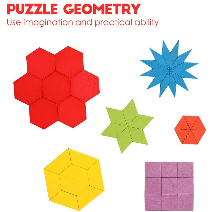 Wooden Pattern Blocks Set - 155 Pieces
