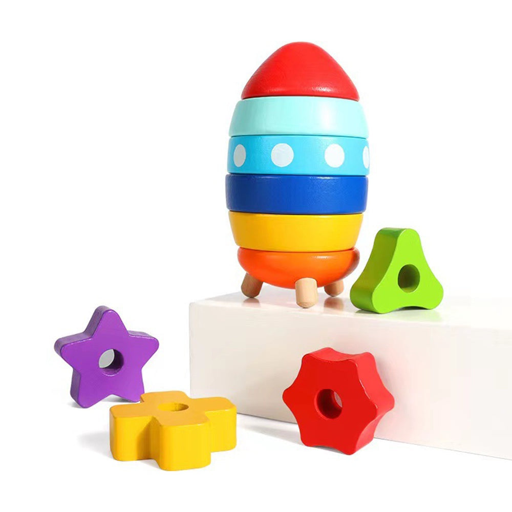 Wooden Shape Sorting and Stacking Rocket Tower