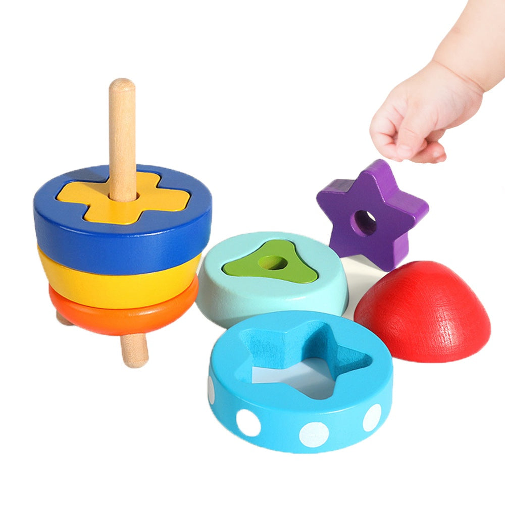 Wooden Shape Sorting and Stacking Rocket Tower