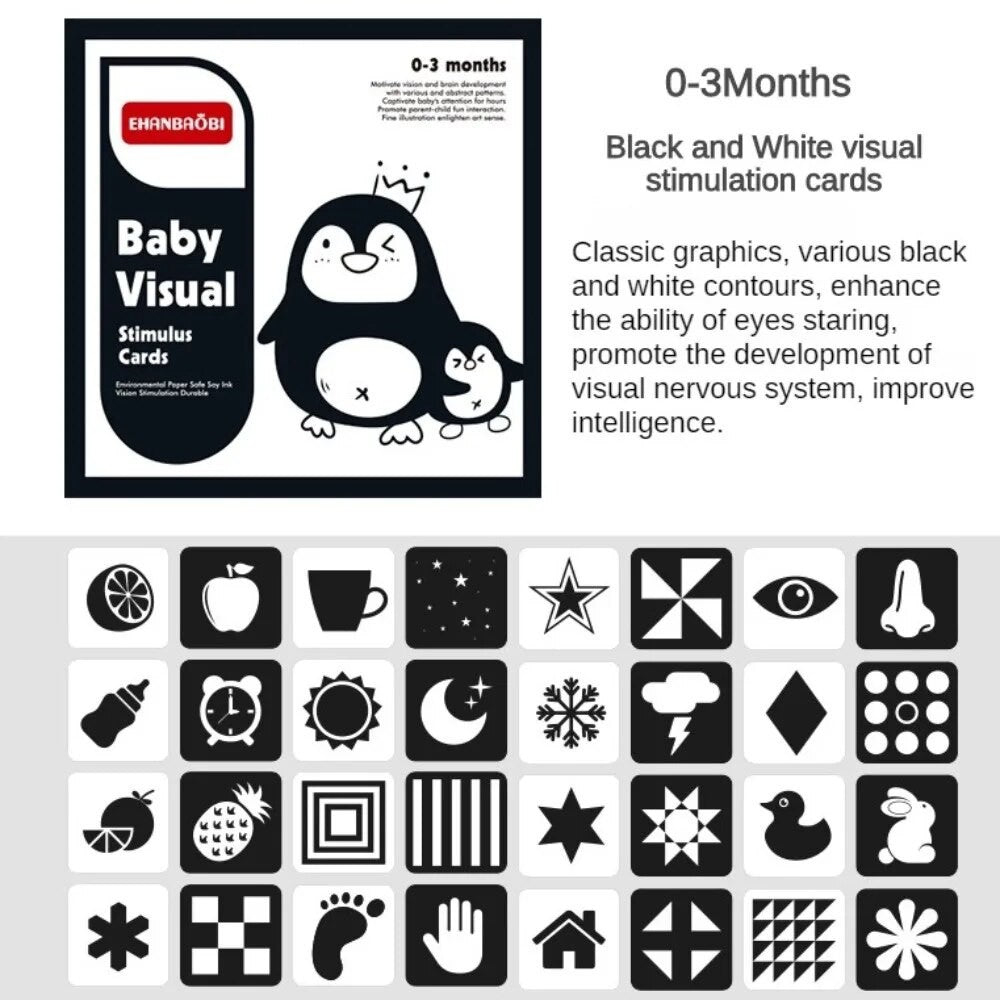 4 x Baby Visual Cards 0-36 Months Baby Black and White Flash Cards