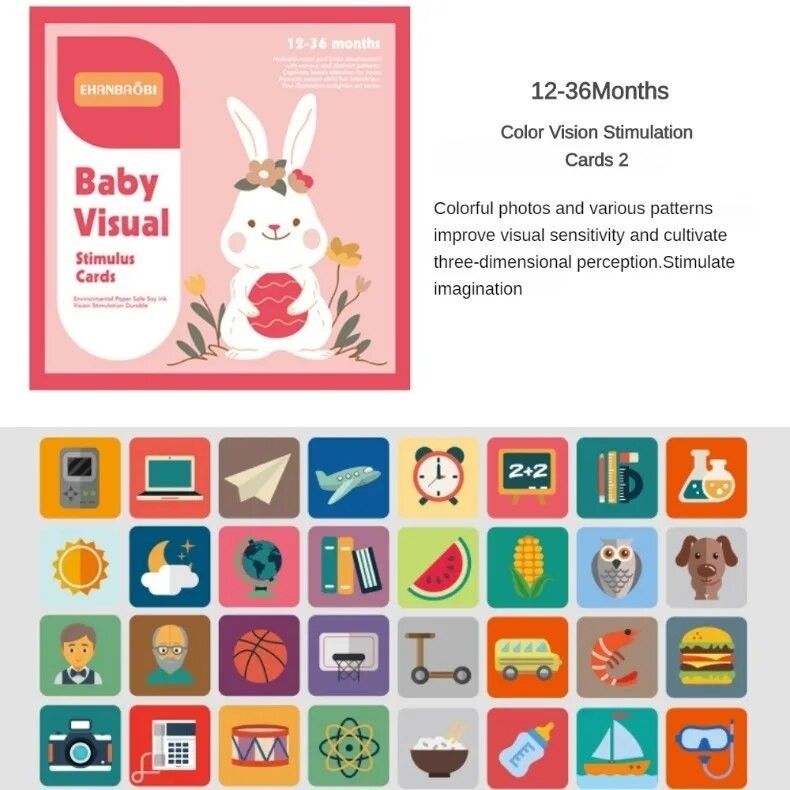 4 x Baby Visual Cards 0-36 Months Baby Black and White Flash Cards