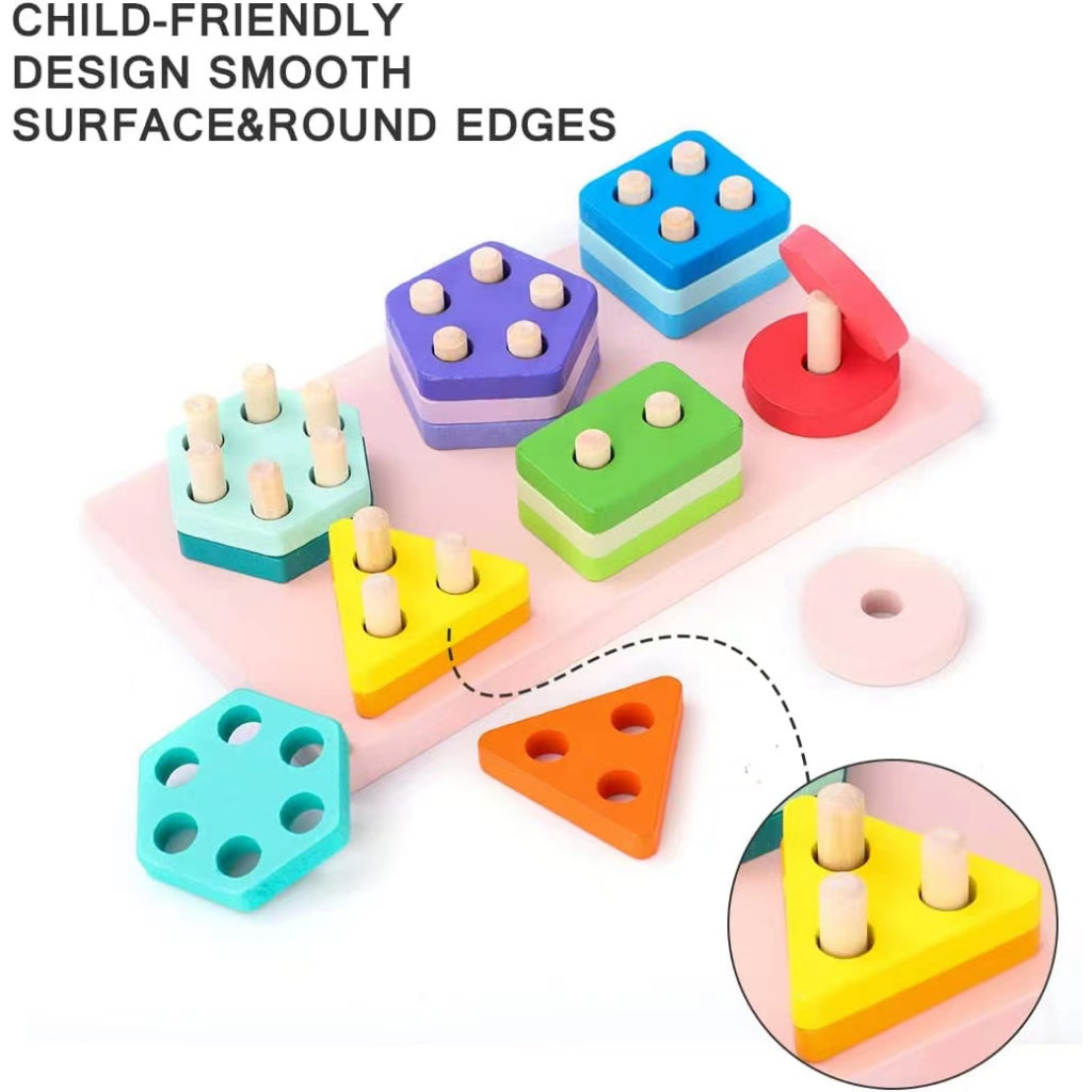 Wooden Shape Sorter Toys Geometric Blocks