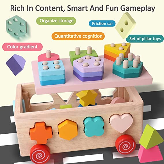 Wooden Shape Sorter Toys Geometric Blocks