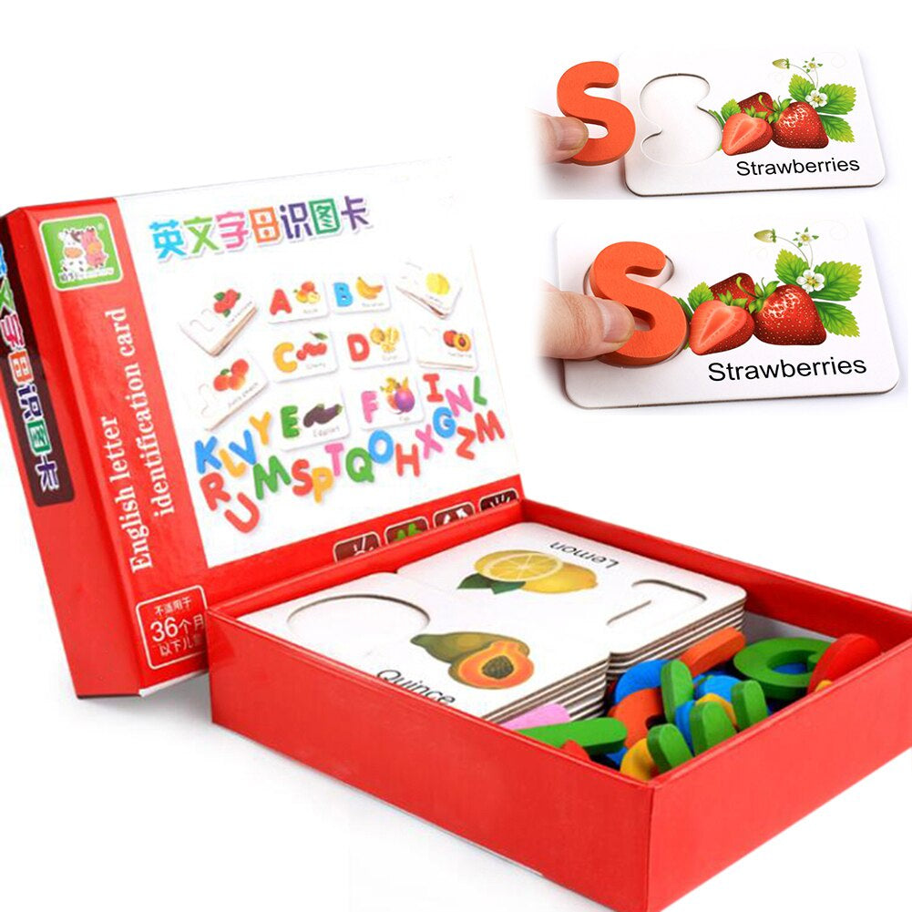 Wooden Alphabet Letter Matching With Flash Cards