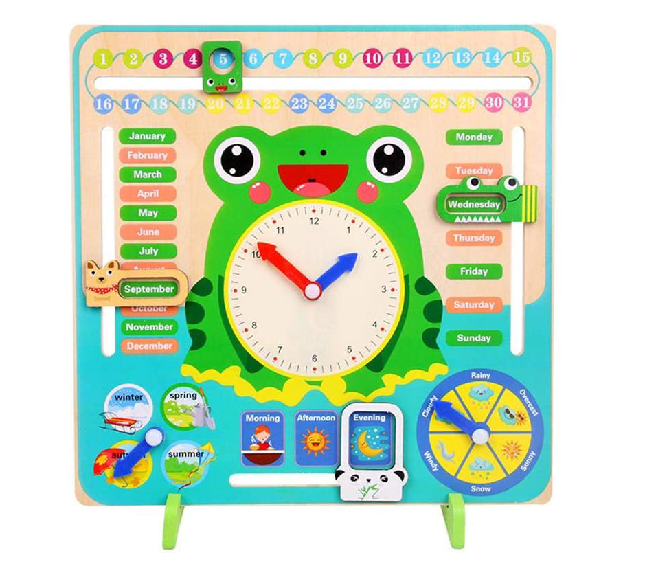 Wooden Calendar Clock - Frog