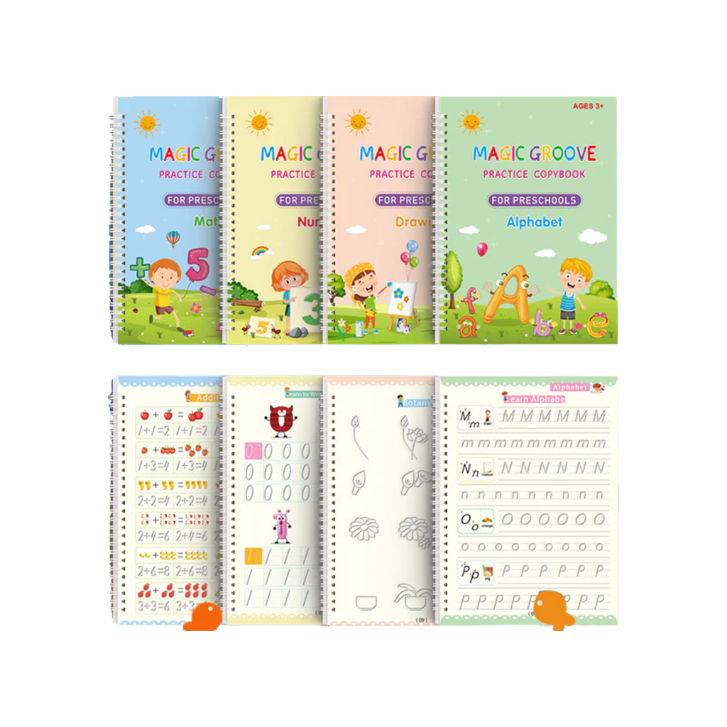 Magic Groove Copy Book | Reusable 4A Size Writing Practice | 4-Book Se ...