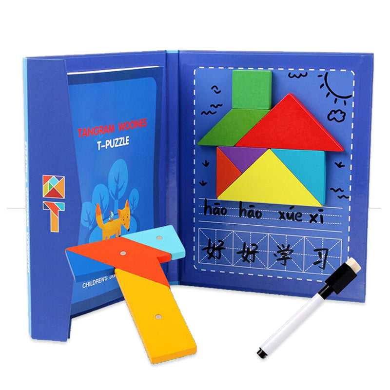 Magnetic Wooden Tangram Puzzle Book - Basic + T-Shape