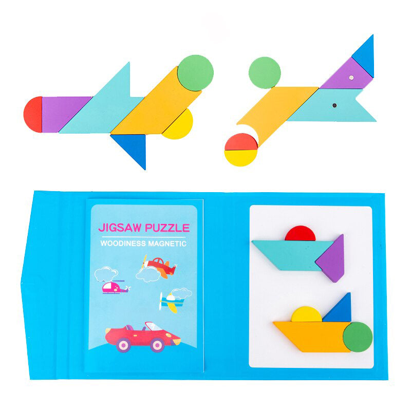 Magnetic Wooden Tangram Puzzle Book - Transport