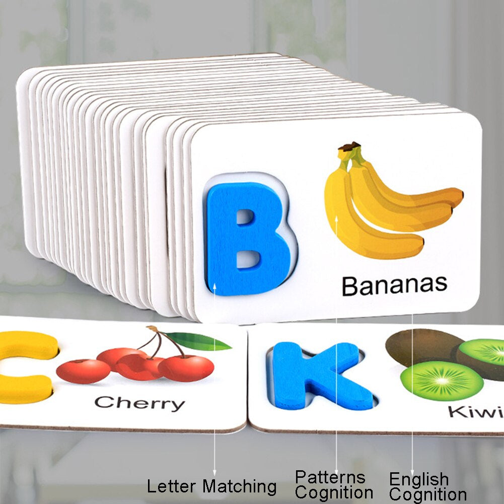 Wooden Alphabet Letter Matching With Flash Cards