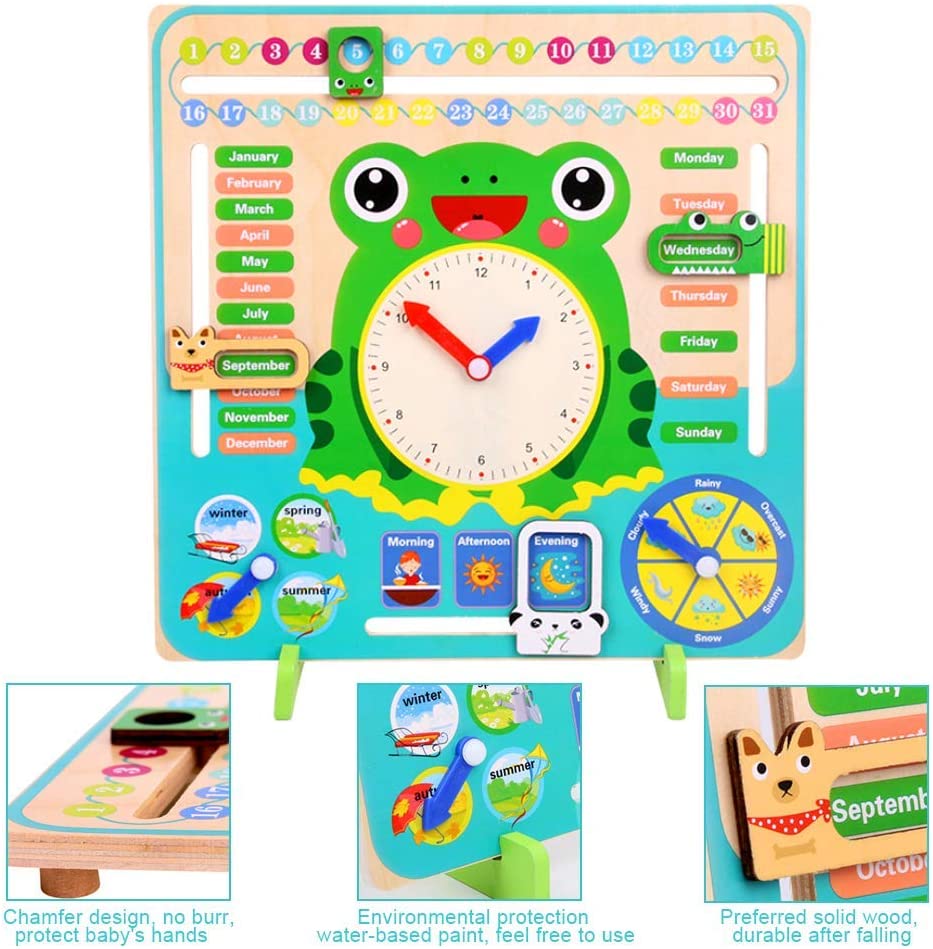 Wooden Calendar Clock - Frog