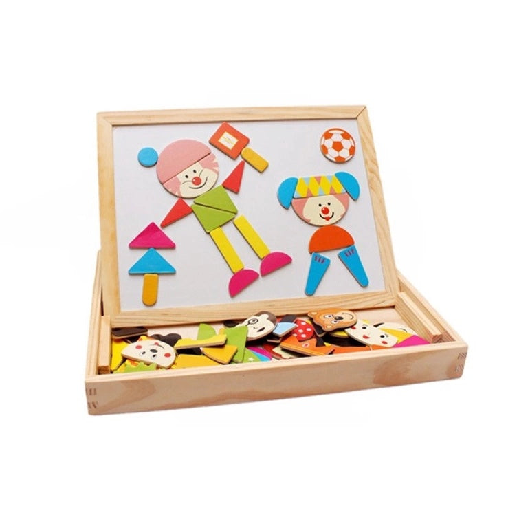 Magnetic Wooden Double-Sided Art Easel Black Board Puzzle with Storage Box