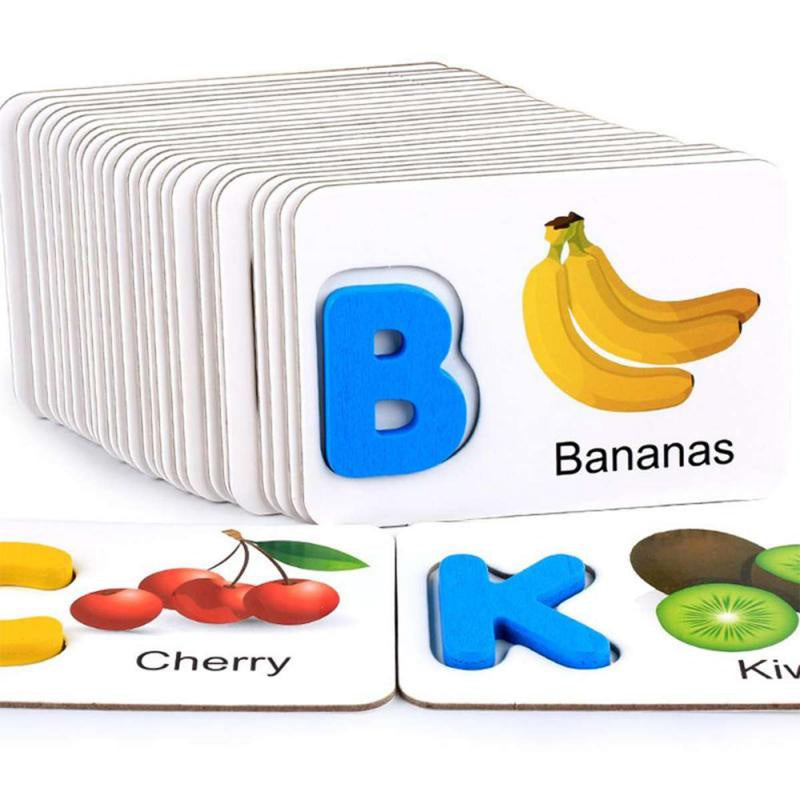 Wooden Alphabet Letter Matching With Flash Cards