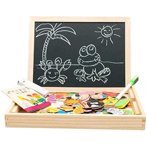 Magnetic Wooden Double-Sided Art Easel Black Board Puzzle with Storage Box