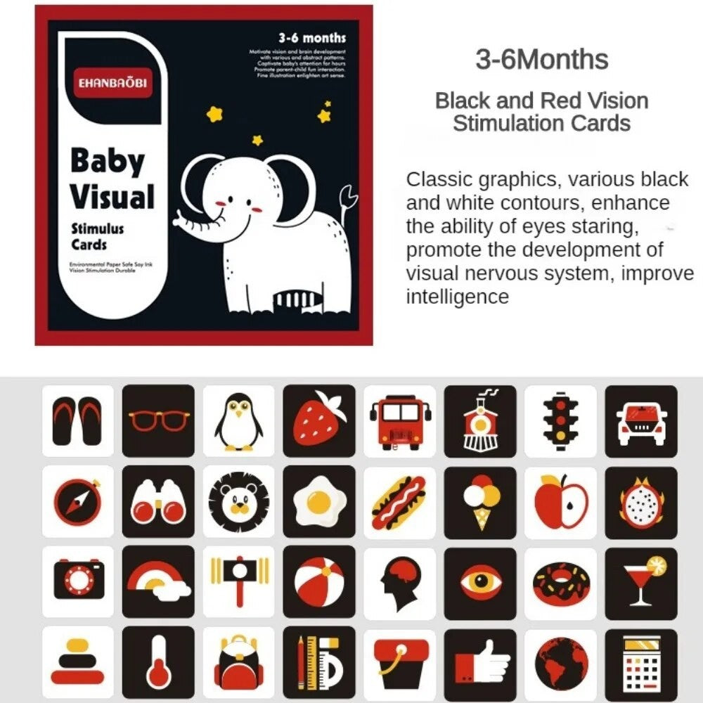 4 x Baby Visual Cards 0-36 Months Baby Black and White Flash Cards