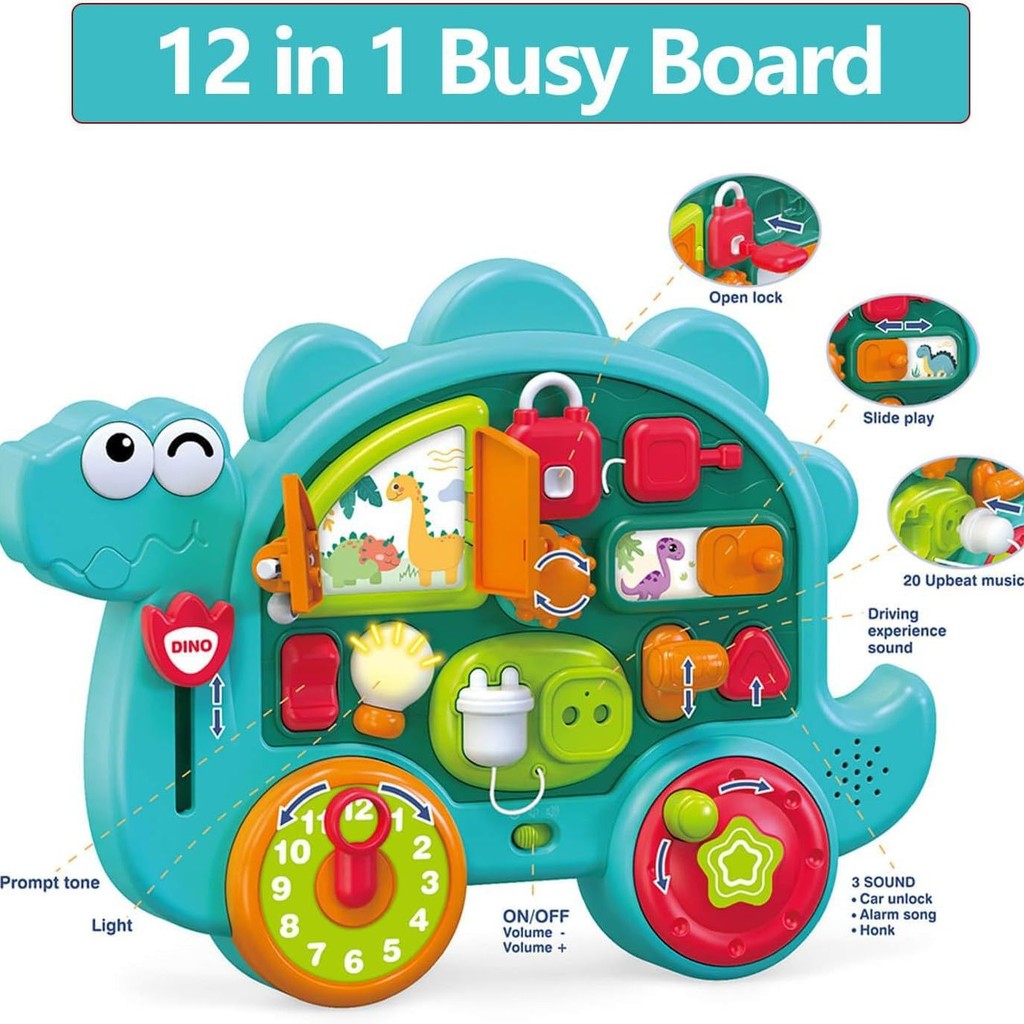 Busy Board Car Toy for Toddlers | Interactive Dinosaur Activity Board Sensory Learning Toy for 18M+