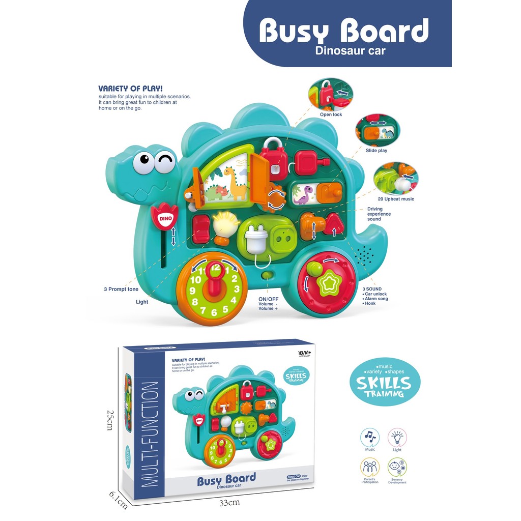 Busy Board Car Toy for Toddlers | Interactive Dinosaur Activity Board Sensory Learning Toy for 18M+