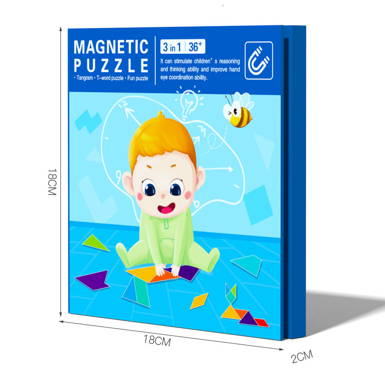 Magnetic 3 IN 1 Puzzles Book - Tangram, T-Shape and Tetris